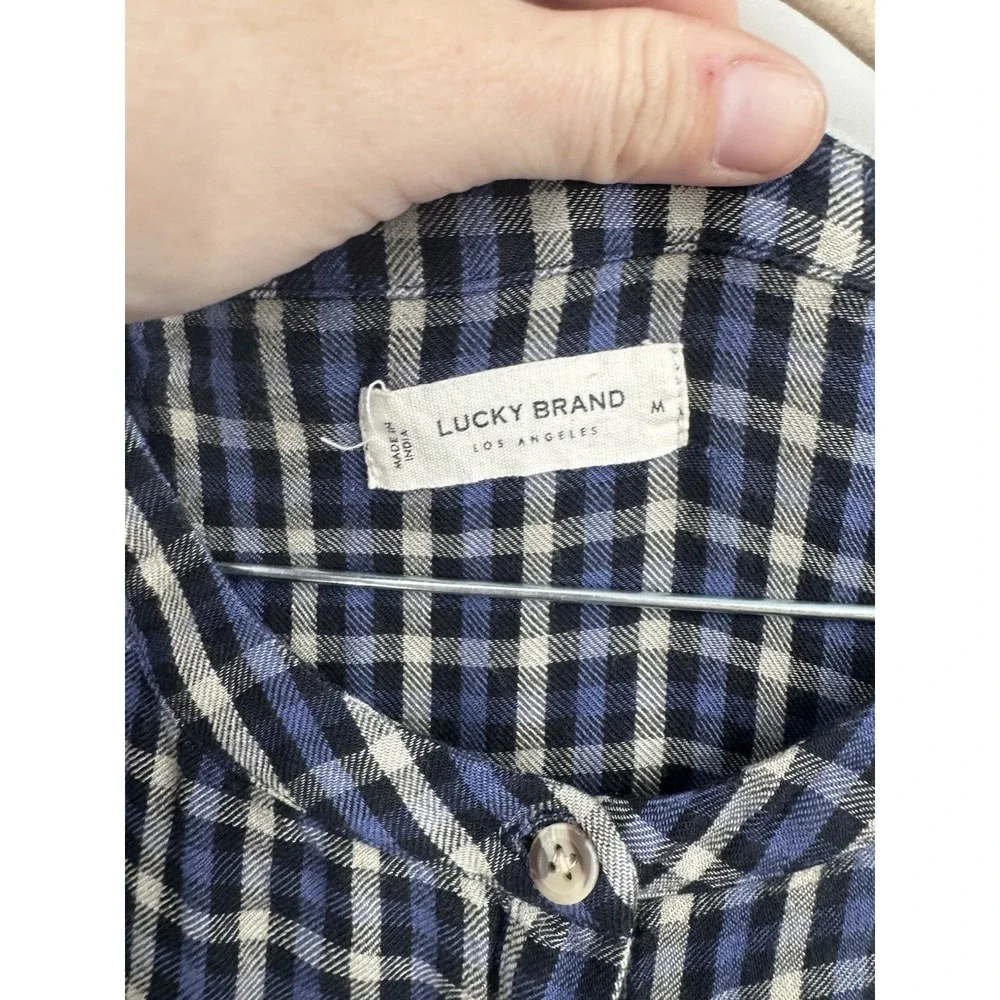 Lucky Brand Women's Size Medium Blue Plaid Button Up Tiered Peplum Tunic Western